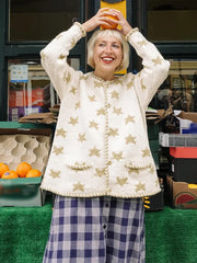 Crew Neck Star Print Knit Cardigan