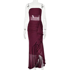 Strapless Ruffle Slit Maxi Dress
