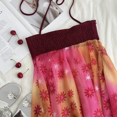 Red Halterneck Floral Print Top