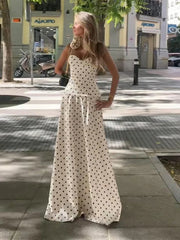 White Polka Dot Sling Top And Long Skirt Set