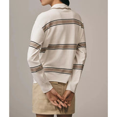 Striped Swirly Collar Polo Sweatshirt