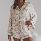 Printed Long Sleeve Tops with Shorts Sleepwear Set