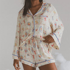 Printed Long Sleeve Tops with Shorts Sleepwear Set