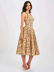 Floral Printed Neck Mounted A-line Midi Dress