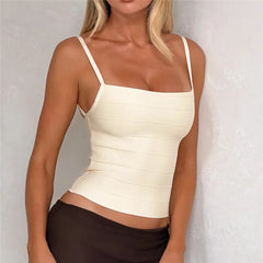 Bandage Ribbed Square Neck Spaghetti Strap Cropped Top