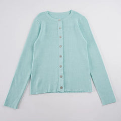 Blue Rhinestone Button Knit Cardigan Top