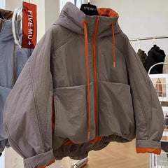 Hooded Drawstring Reversable Parka Jacket
