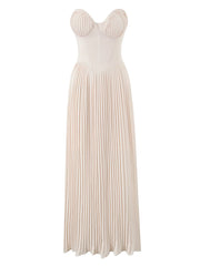 White Strapless Pleated Maxi Dress