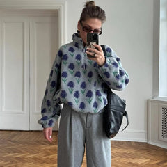 Fleece Printing Half-Zip Sweatshirt