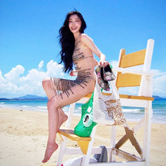 Letter Print Transparent Mesh Tank Mini Dress - Beach Style A-Line