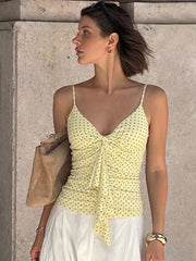 Yellow Polka Dot Ruffled Tank Top