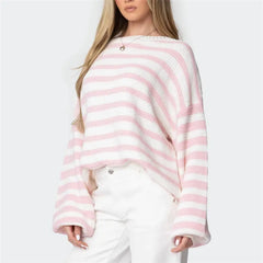 Striped Knit Crew Neck Pullover