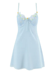 Blue Plaid Lace Up Babydoll Mini Dress