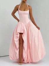 Halter Neck Puff Maxi Dress