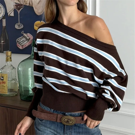 Striped Off-Shoulder Knit Jumper