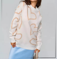 Love Jacquard Round Neck Sweater