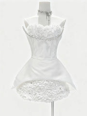 Rhinestone Trim 3d Frill Hem Corset Mini Dress