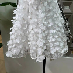White Bow Tie Sequin 3D Floral Mini Dress