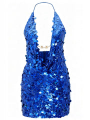 Sequin Chain Halter Mini Dress