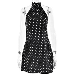 Satin Polka Dot High Neck Short Dress