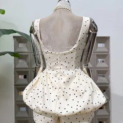 Polka Dot Bow Embellished Bubble Hem Mini Dress With Shorts