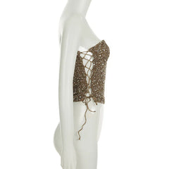 Sequin Gold Side Tie Up Tube Top