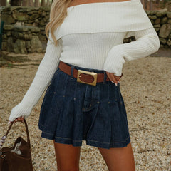 Denim Pleated Skirt