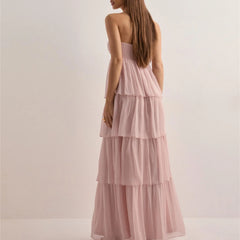 Strapless Tiered Hem Tube Tie Up Maxi Dress