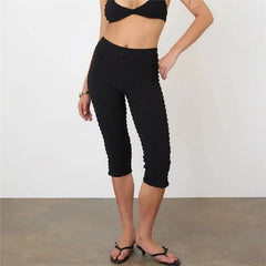 Plaid Ruched Capri Pants