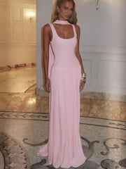 Tank Pleated Hem Maxi Dress With Scarf