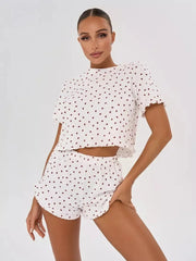 Printed Crop Top And Shorts Sleepwear Set