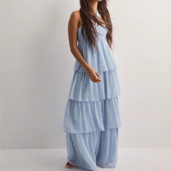 Strapless Tiered Hem Tube Tie Up Maxi Dress