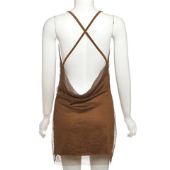 Sequin Mesh Halter Mini Dress