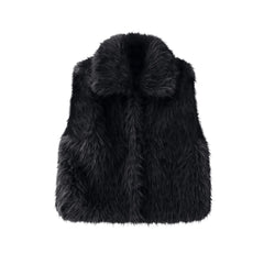 Sleeveless Lapel Fuzzy Vest