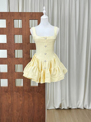 Straps Square Neck Buttons Mini Dress