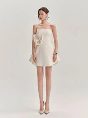 White Strapless 3D Flower Mini Dress