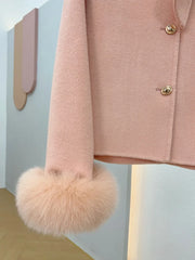 Faux Fur Cuff Cashmere Woolen Jacket