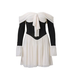 Bow Tie Up Off Shoulder Long Sleeve Short Dress