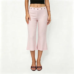 Low Waist Metal Eyelet Capri Flare Pants