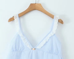 Blue Striped V Neck A-line Short Dress