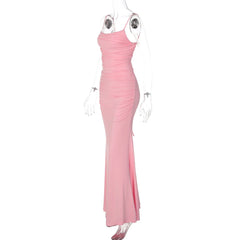 Solid Backless Lace-up Spaghetti Strap Maxi Dress