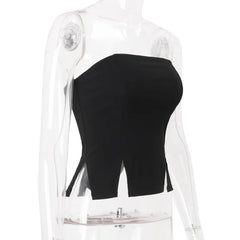 Black Cut Out Hem Tube Top And White Frill Mini Skirt With Scarf