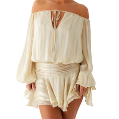Ruffles Tie Up Off-Shoulder Long Sleeve Mini Dress