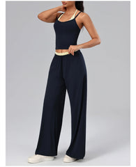 Polka Dot Layered Tank Top And High Waist Wide Leg Pants Set