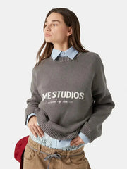 Letter Print Full Sleeve Loose Sweater