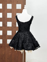 Flower Embroidery Jacquard Puffy A-line Mini Dress