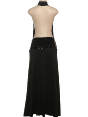 Backless Halter Sequin Patchwork Maxi Dress