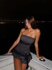 Black Polka Dot Tube Wrap Mini Dress