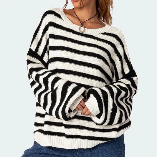 Striped Knit Crewneck Sweater