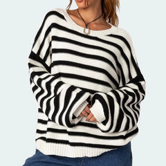 Striped Knit Crew Neck Pullover